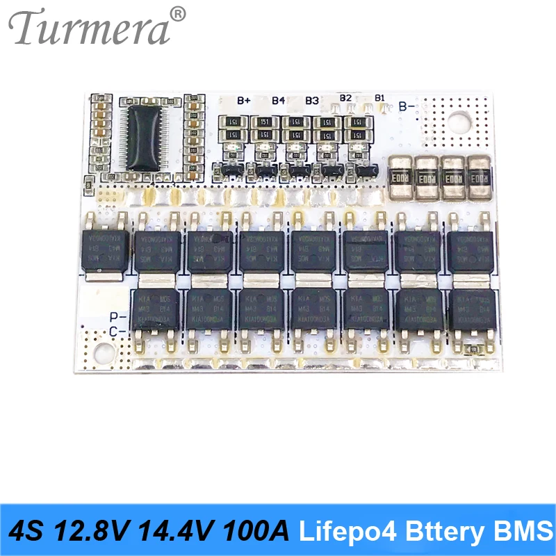 Turmera 4S 14.4V 100A BMS 32650 32700 LiFePO4 LMO Lithium Battery Protection Board PCB BMS 4S Circuit Module for 12.8v 14.4V BMS 04