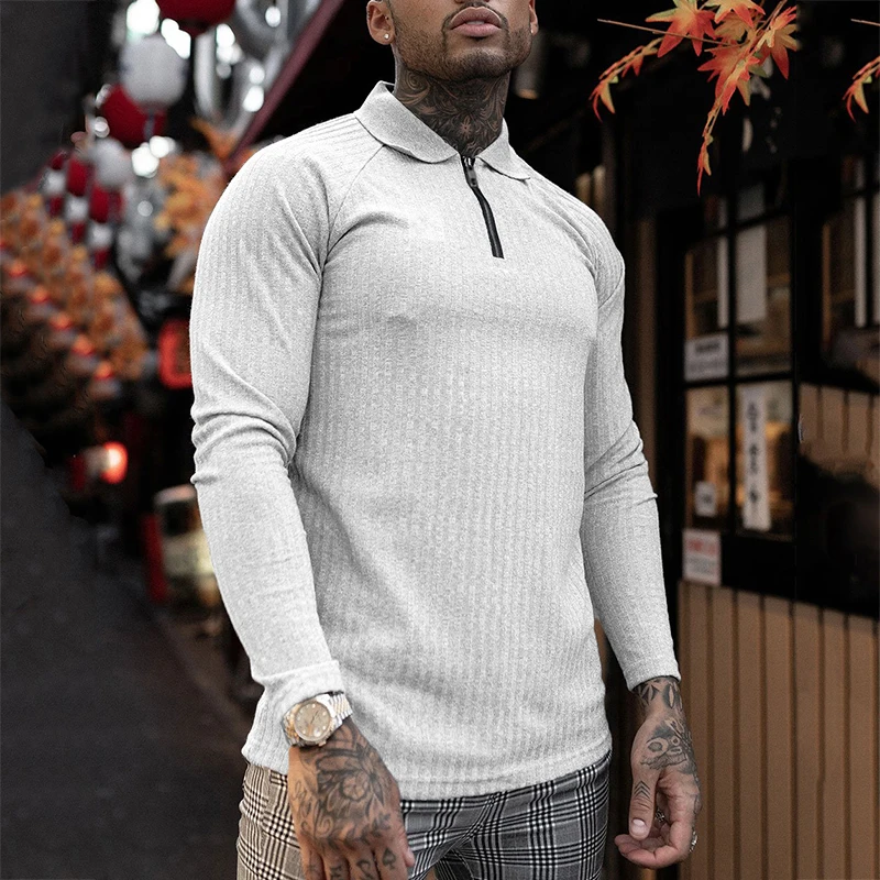 Muscleguys, весенне-осенняя рубашка поло, пуловер, свитер, мужской вязаный свитер с длинным рукавом, облегающая модная одежда, мужская рубашка для фитнеса