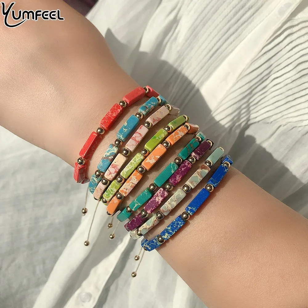 Женский браслет ручной работы Yumfeel регулируемый из натурального камня с бусинами