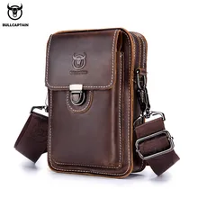 

BULLCAPTAIN Crazy horse leather Male Waist Pack Phone Pouch Bags Waist Bag Men's Small chest Shoulder Belt Bag back pack075bags