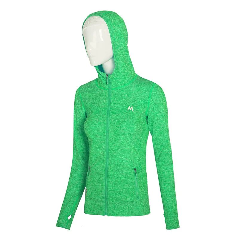 SALSPOR, Женская Спортивная одежда для бега, на молнии, с длинным рукавом, для йоги, фитнеса, топ, быстросохнущая, тонкая одежда для спортзала, осенняя женская спортивная куртка с капюшоном - Цвет: Green