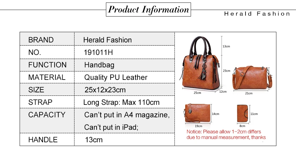HERALD FASHION 4 шт./компл. Для женщин композитные сумки высокого качества кожаные женские Сумки для девочек Курьерские сумки Tote сумка от известного бренда