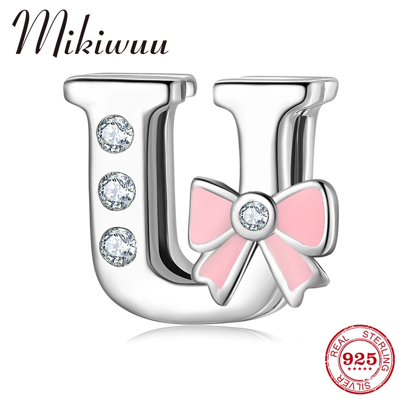 

Authentic 925 Sterling Silver Charm CZ Crystal Bow Letter U Clips Beads Fits Original Reflection Bracelet Fine Jewelry Making