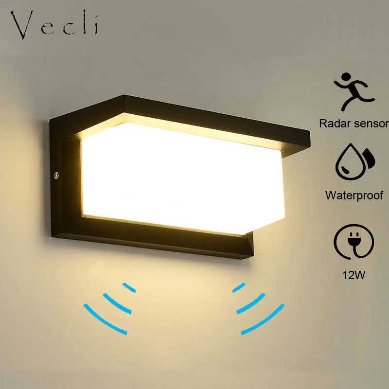 12W radar sensor LED wall lamp waterproof IP65 bra garden door lamp modern LED wall outdoor AC90~260V