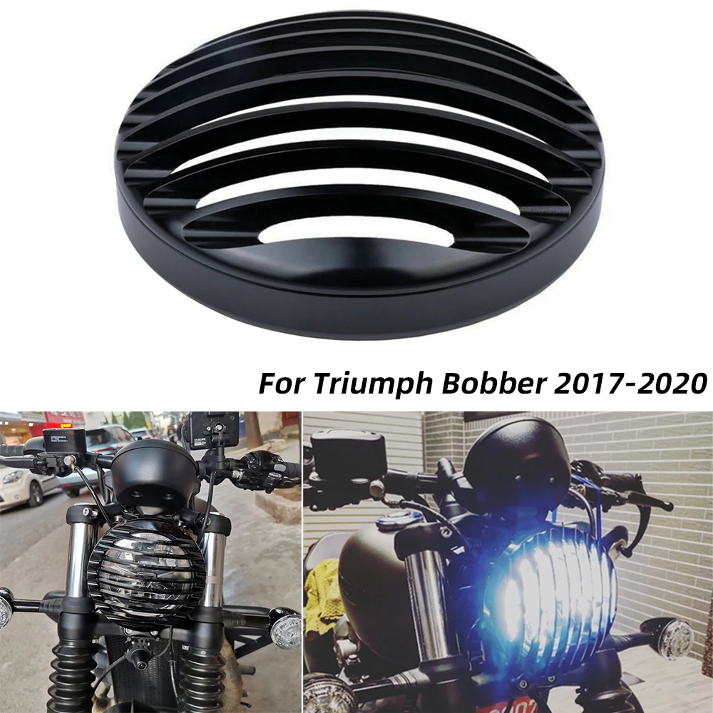 

REALZION Motorcycle Retro Headlight Grill Guard Cover Headlamp Protector For Triumph Bobber 2017-2021 2019 Model Black Shallow