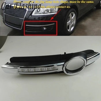

Car Flashing 1pair For AUDI A6 C6 2005 2006 2007 2008 LED DRL Daytime driving Running Lights Daylight Fog Lamp cover hole drl