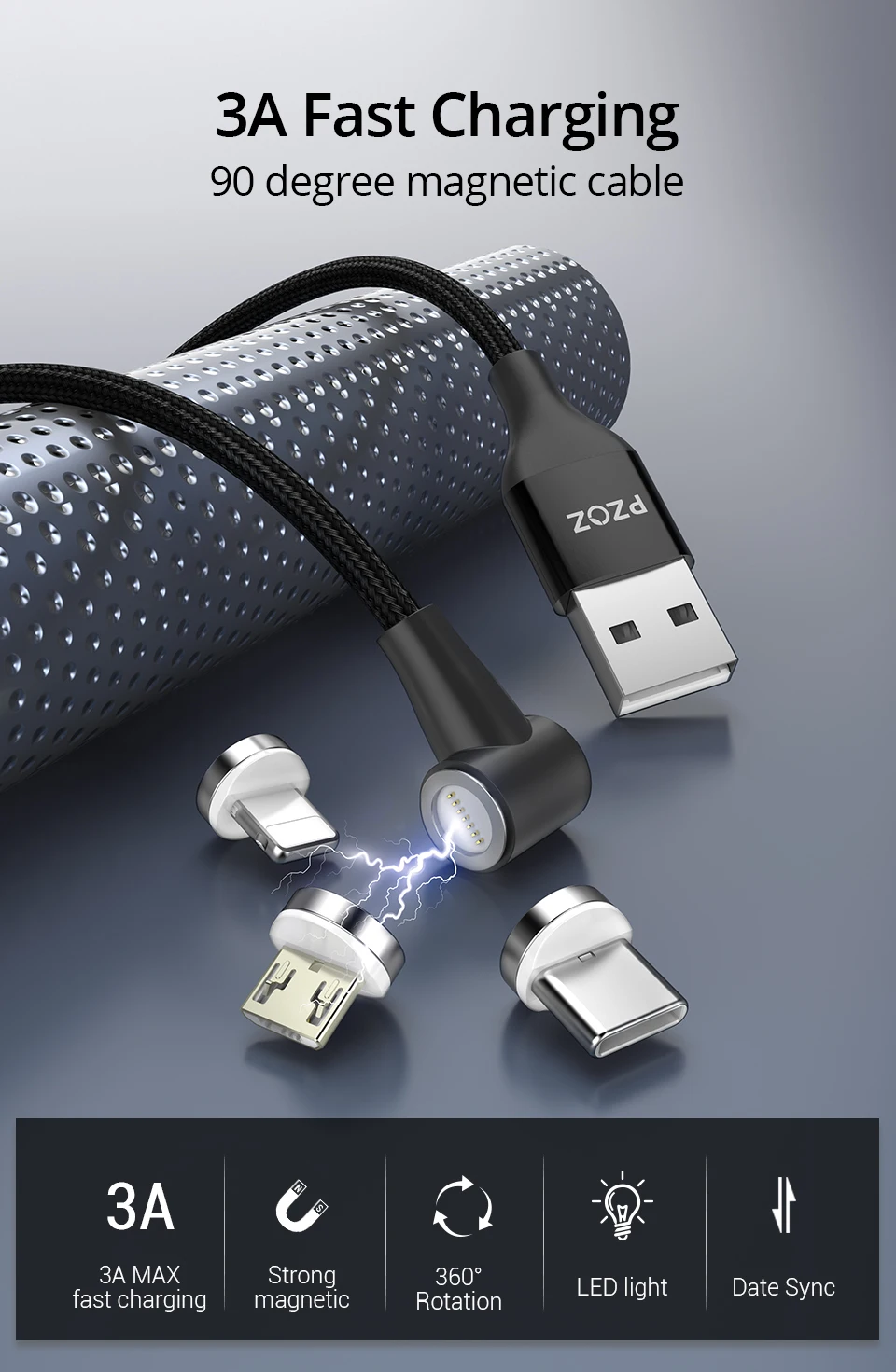 PZOZ Магнитный кабель USB C Micro usb type C Быстрая зарядка 90 градусов Micro usb type-C магнитное зарядное устройство для iPhone 11 Pro X Xs MAX XR