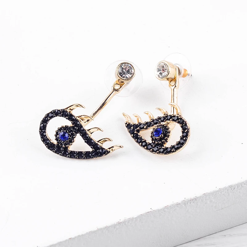 Уникальный стиль панк, черный и фиолетовый кристалл, злой глаз, золотой цвет, серьги-гвоздики для женщин, подарки, модное ювелирное изделие