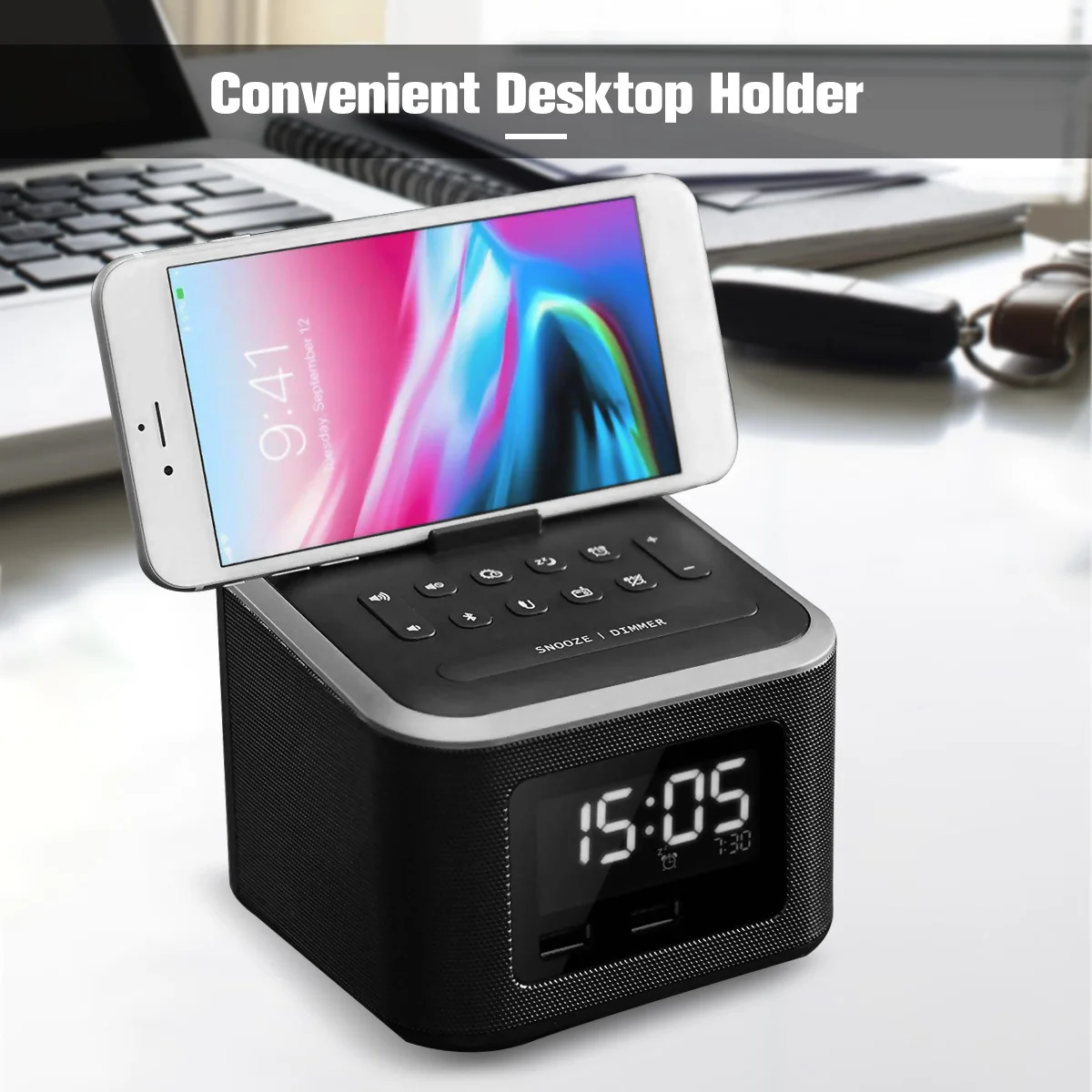 Будильник c ЖК-дисплеем беспроводной bluetooth 4,2 радио динамик с 2 usb-портами светодиодный цифровой fm-радио домашнее украшение Повтор Настольные часы