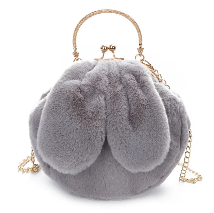 Bag3 Женские модные меховые тапочки; Пушистый Плюшевый шлепанцы для дома; женская меховая обувь с открытым носком; пушистый кролик; сумка; металлическая сумочка с застежкой в комплекте - Цвет: Bag3