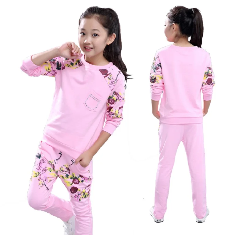 

Girls Tracksuits Costume 100% Cotton Spring &Autumn Sportswear Outfits Girls Sports Suits Clothing Sets For 5 6 8 10 12 14 Year