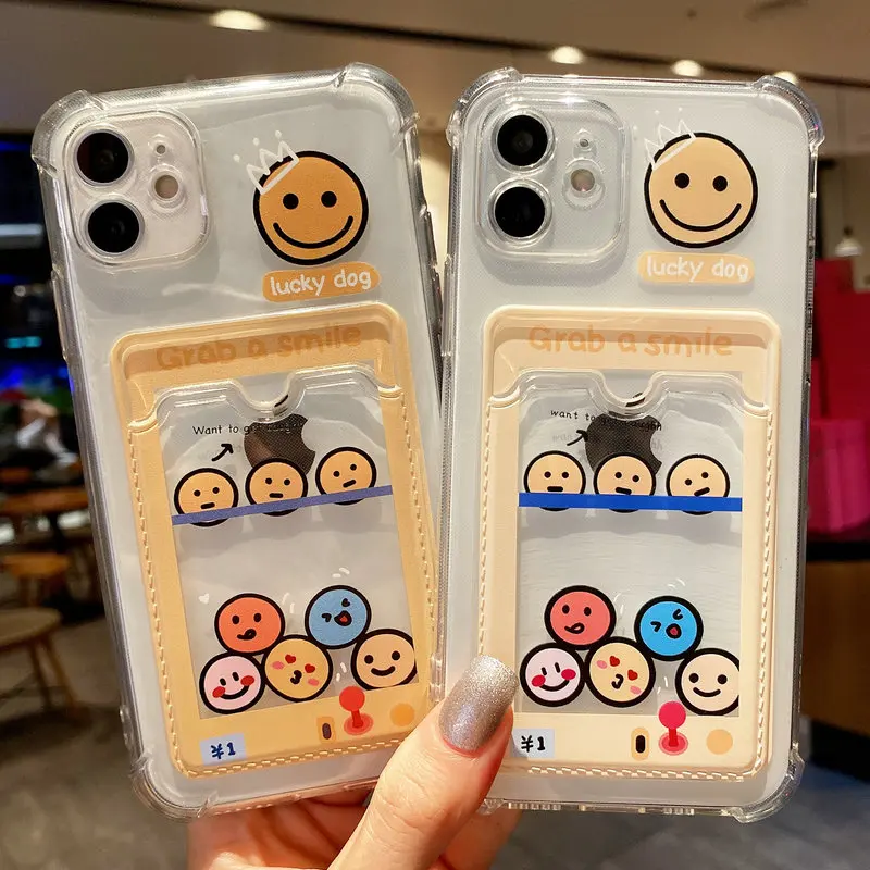 Korean INS Funny Transparent Card Bag Phone Case For iPhone 13 11 12 Pro XS Max X XR 7 8 Plus SE Soft Shockproof TPU Back Cover 13 pro max case