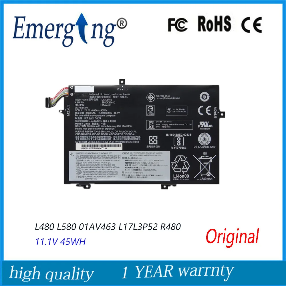 Оригинальный аккумулятор L17L3P52 для ноутбука Lenovo ThinkPad L480 L580 01AV463 01AV464 01AV465 11 1 В 45 Вт/ч