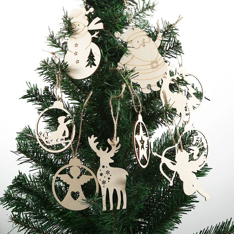 

2020 Creative DIY Wooden Christmas Gifts Holiday Interior Decorations Santa Claus Elk Sleigh Wood Chip Small Pendant