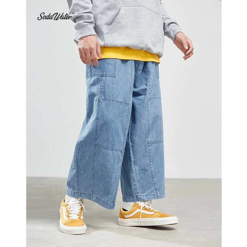 SODAWATER, мужские мешковатые джинсы, уличная одежда, свободный крой, прямые мужские джинсы из денима, брюки для мужчин, осень, Harajuku Jean, мужские джинсы синего цвета 94522WS