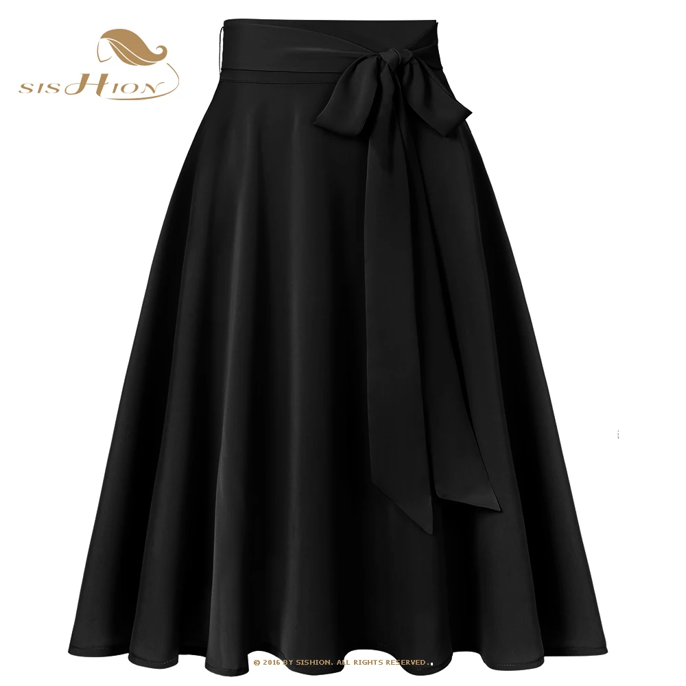 

SISHION Rock Damen Midi Length Elegant Chiffon Black Skirt SS0025 High Waist Women Casual Clothing Long Skirts Faldas Mujer