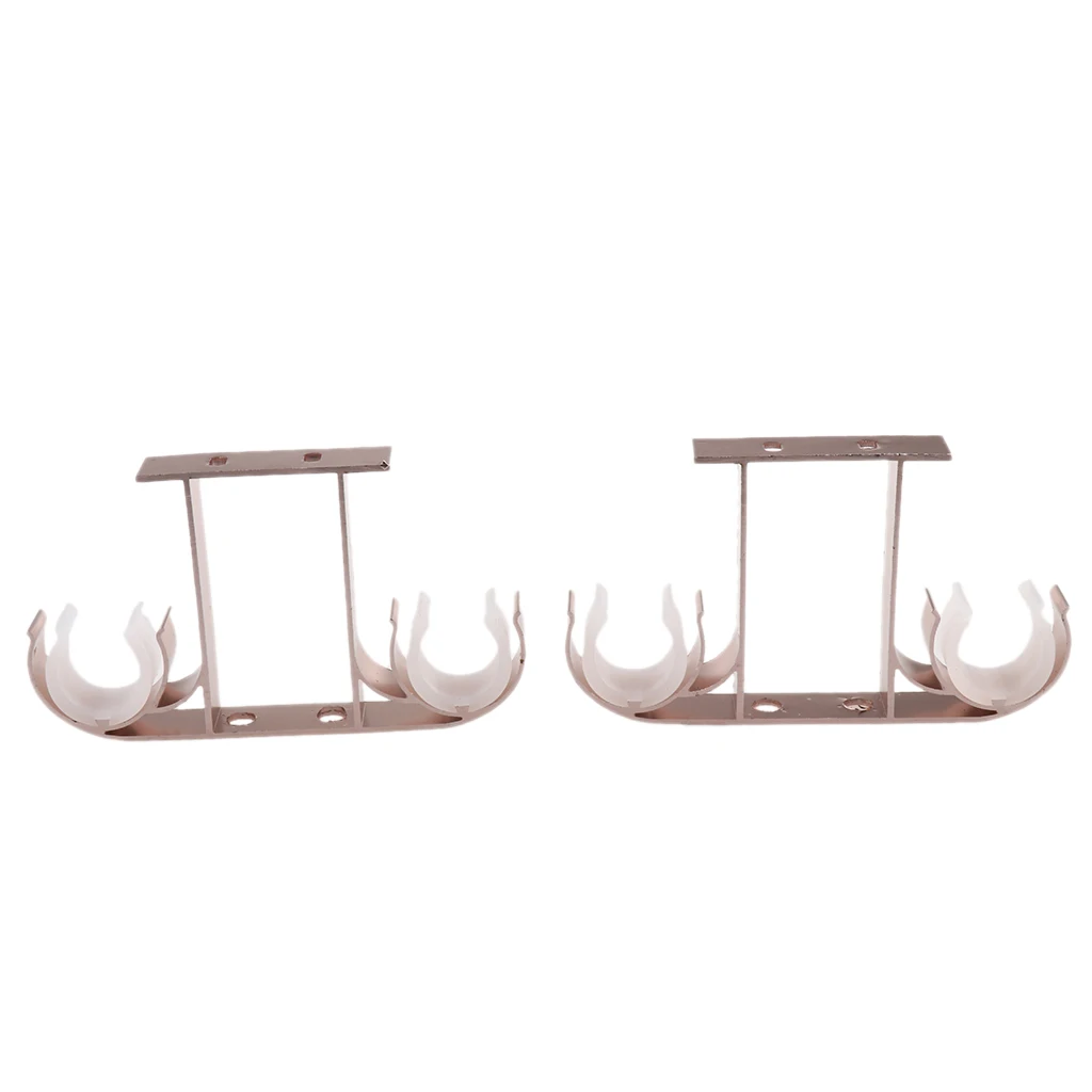 2x Aluminium Alloy Drapery Double Rod Support Bracket Curtain Pole Holder Wall Mounted Brackets