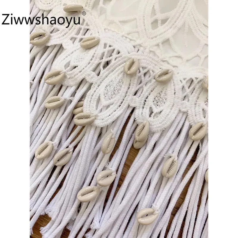 Ziwwshaoyu элегантный белый выдалбливают Вышивка ручной оболочки кисточкой труба рукав весна лето блузка рубашка женская