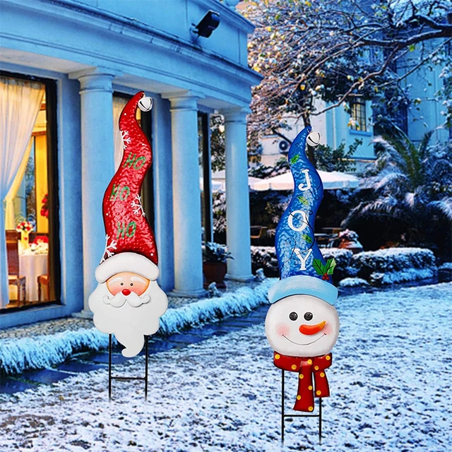 Décoration extérieure de panneaux de cour de Noël, bonhomme de neige, père  Noël, décor de pieu de jardin, Noël, bienvenue, cour, pelouse, allée -  AliExpress