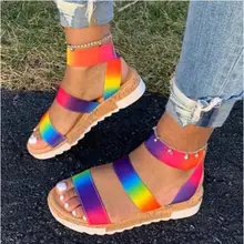 rainbow wedge thong sandal