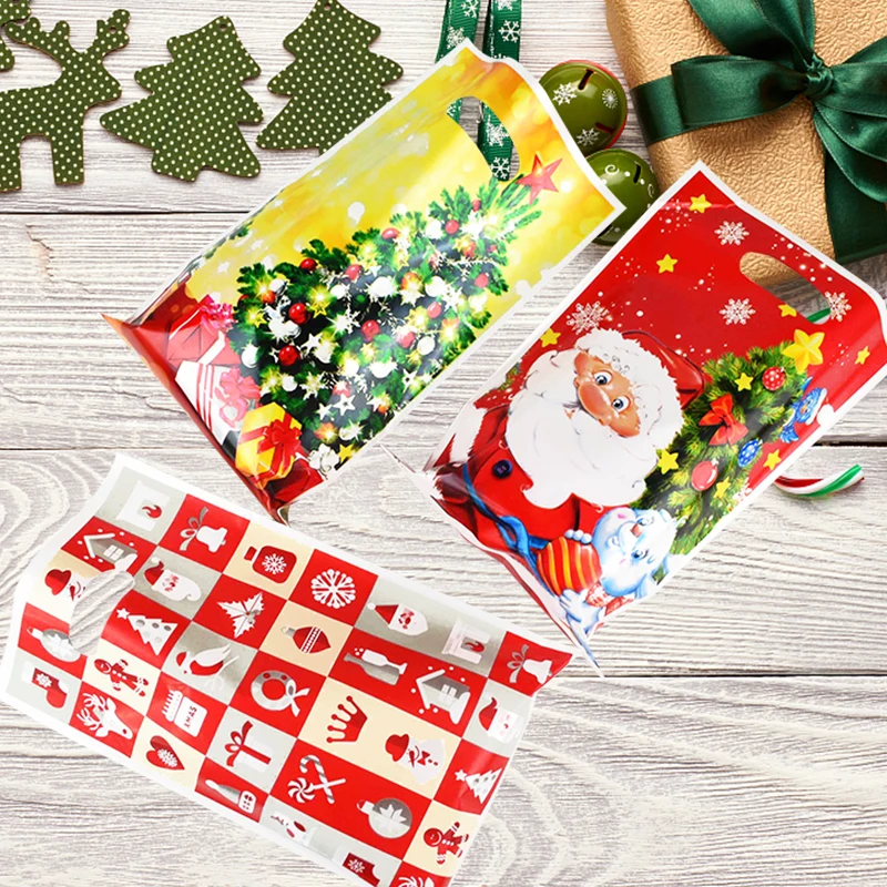 10Pcs Santa Claus Cookie Candy Plastic Packaging Bags Merry Christmas Decor Home Party Gifts Holders Bake Biscuit Cookies Bags