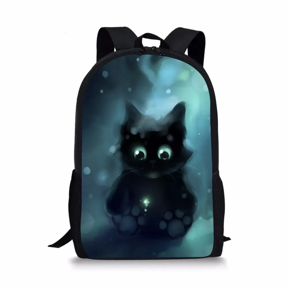 

HaoYun Children's School Backpack Black Fantasy Cats Pattern Kids School Book Bags Cartoon Small Animal Painting Travel Backpack