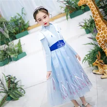 Платье для девочек, одежда, костюм принцессы Анны, рождественское платье принцессы Эльзы для костюмированной вечеринки на день рождения, небесно-голубое платье принцессы