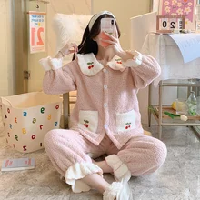 Korean Pajamas Coral Velvet Women's Autumn And Winter The New Thickened Double-sided Princess Lovely Home Clothes Fashion Best