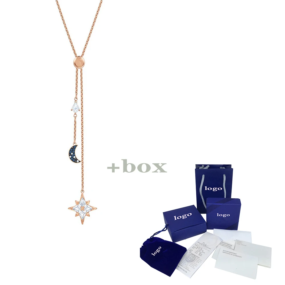 

MULIER 2019 SWA New SYMBOLIC Y-Necklace Moon and Stars High Quality Crystal Rose Gold Necklace Romantic Luxury Jewelry 5494357