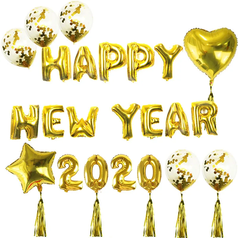 Счастливый год воздушные шары фото стенд реквизит новогодние вечерние украшения золотой черный фото рама гирлянда Новогодний подарок