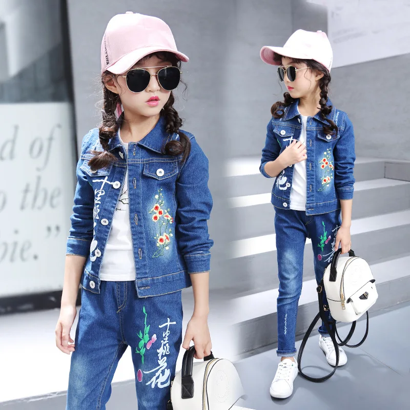 

Childrenswear Girls Autumn Clothing Set 2019 New Style Korean-style Children Denim Suit Three-piece Set Spring And Autumn GIRL'S