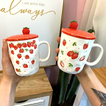

Creative Strawberry Ceramic Mug Cute Candy Salt Jar Chinese Wedding Tea Set Christmas Gift Home Decoration Accessories CC50MKB