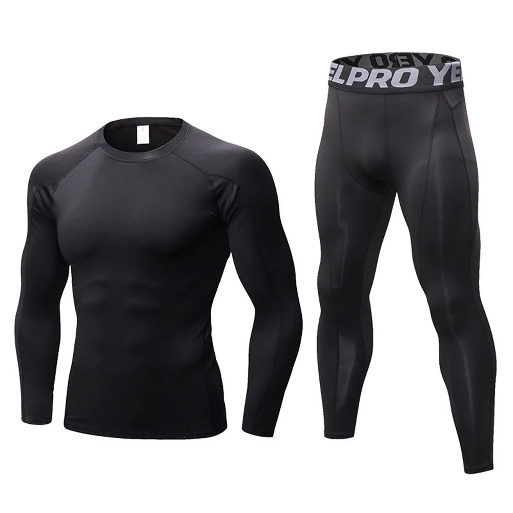 Hot Fitness Training Suits Stretch Quick-drying Suits Long Sleeves Trousers Compression Base Layer T-Shirt Leggings - Цвет: Black line