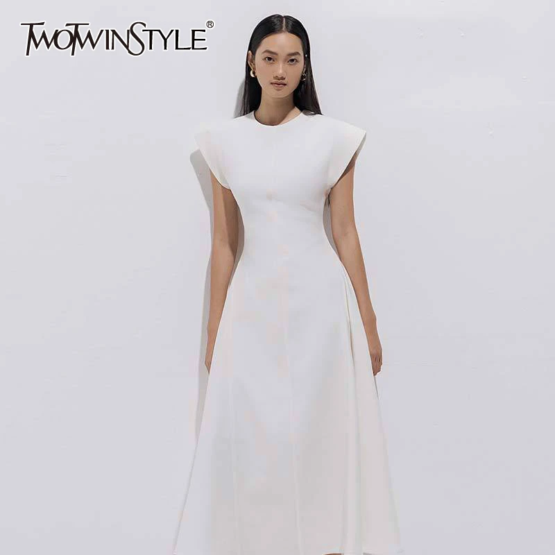 TWOTWINSTYLE Black Elegant Dress For Women O Neck Sleeveless High Waist Temperament Elegant Dresses Female 2020 Summer Fashion TWOTWINSTYLE Black Elegant Dress For Women O Neck Sleeveless High Waist Temperament Elegant Dresses Female 2020 Summer Fashion