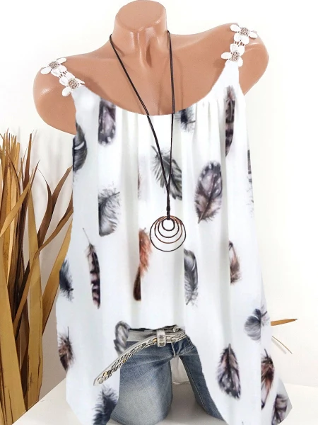 Fashion printing large size women T-shirt V-neck sleeveless vest casual ladies T-shirt women tops 17