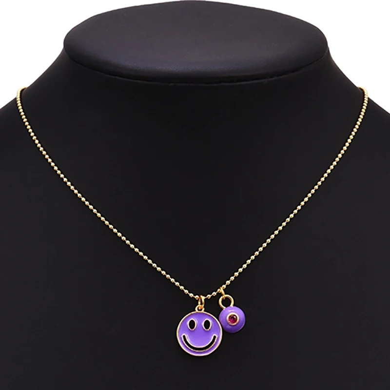 ZHINI 2021 Fashion Elegance Colorful Drip oil Smiley Face Pendant Necklaces for Women Simple Gold Bead Chain Statement Necklace | Украшения