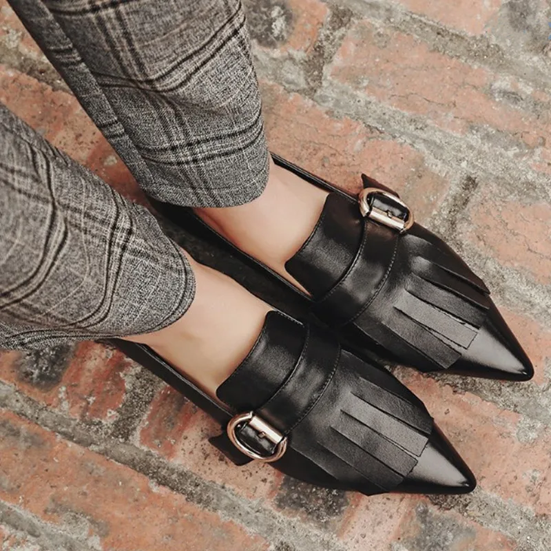 Женская обувь на плоской подошве; scarpe donna; женская обувь с пряжкой; лоферы с острым носком; женская обувь из мягкой кожи на низком каблуке; Zapatos De Mujer - Цвет: AS SHOW