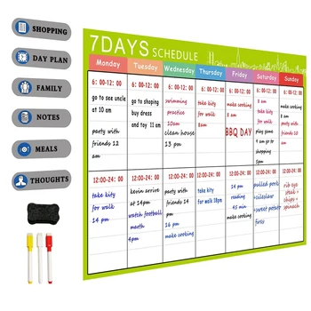 

Kids Magnetic Dry Erase Planner Board for Refrigerator A3 Magnetic Whiteboard Family Organize To Do List Toy Gifts Green+White