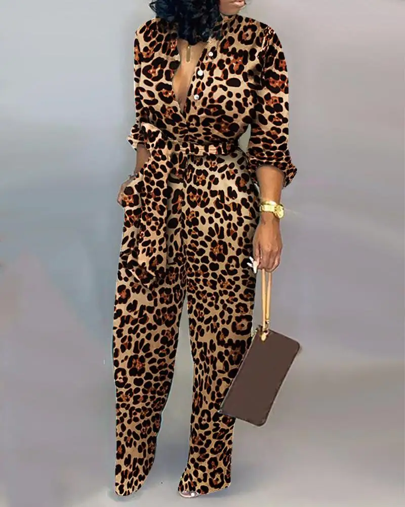 Leopard jumpsuit long sleeve Clearance