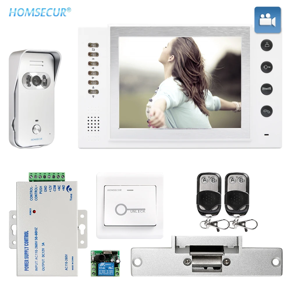 HOMSECUR 8\ Wired Hands-free Video Door Entry Phone Call System Recording Photo-taking Function IR Night Vision TC021-S+TM801R-W