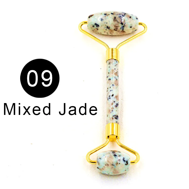 09 Mixed Jade Натуральный нефритовый роликовый массажер, электрический Тонкий роликовый массажер для лица, коробка для кожи лица, розовый Rojo Rosa драгоценный камень с подарком для влюбленных, Adamei - Цвет: 09 Mixed Jade