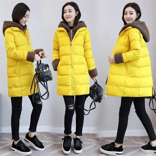 

Cotton-padded Clothes Women's Mid-length 2018 Fall And Winter Clothes New Style Korean-style Loose-Fit Mock Two-Piece Thick Warm