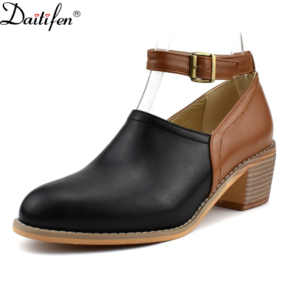 

Daitifen Brand Fashion Women Summer Sandals Mixed Colors Splicing Female Low Heels Ankle-strap Pumps Office Ladies Single Shoes