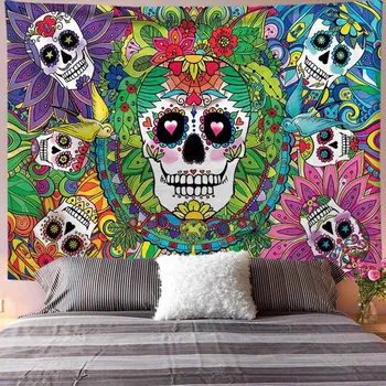 

Skull Tapestry Wall Hanging Boho Floral Hippie Wall Tapestry Dorm Decor Wall Carpet Colorful Mandalas Psychedelic Tapestry Cover