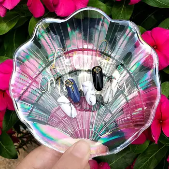 

Luxury Crystal Glass False Nail Art Tips Display Tray Shell Plate DIY Manicure Color Paint Palette Board Manicure Nail Display