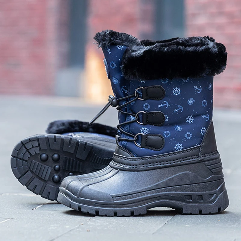 Kid's Hiking Boots Faux Fur Rubber Duck Snow Boots Childre Waterproof Warm Fur Lined Outdoor Shoes for Boys Big Kids