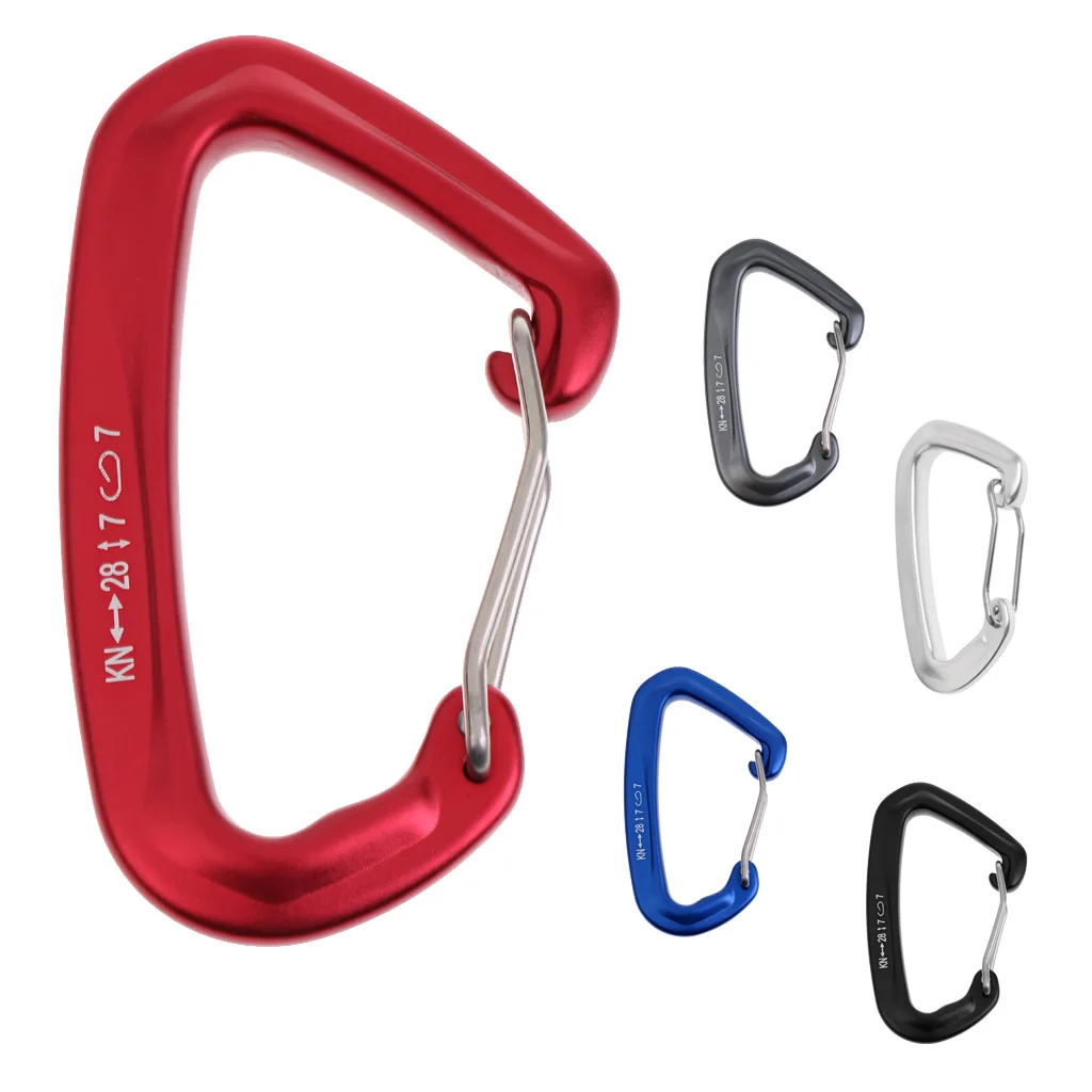 28KN Aluminum Wire Gate Lock Carabiner Hook Rock Climbing Rappelling Quickdraw Spring Snap Locking D Shape Carabiner