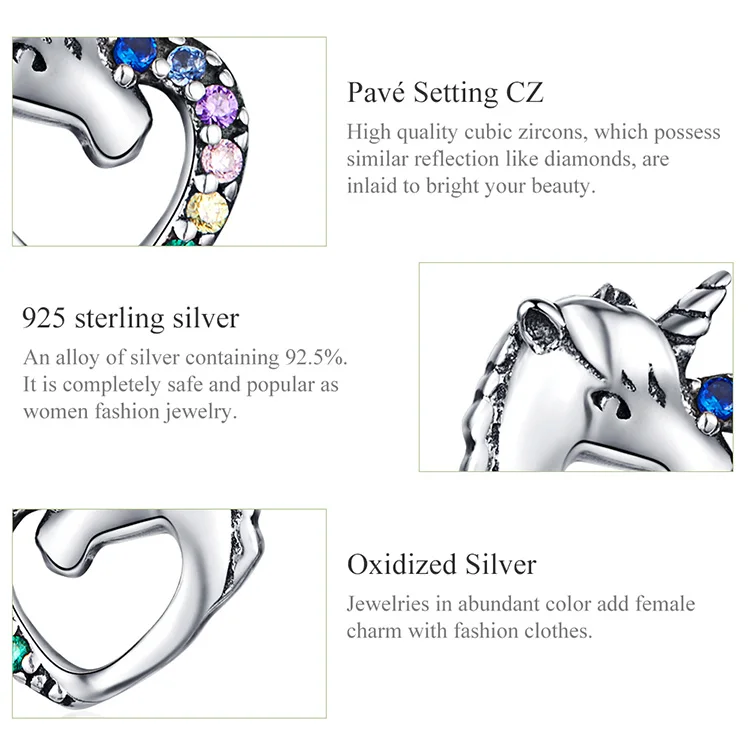 BAMOER Единорог дизайн серебряные серьги для женщин 925 стерлингового серебра ювелирные изделия на подарок для девочек Дети Bijoux Brincos GXE611