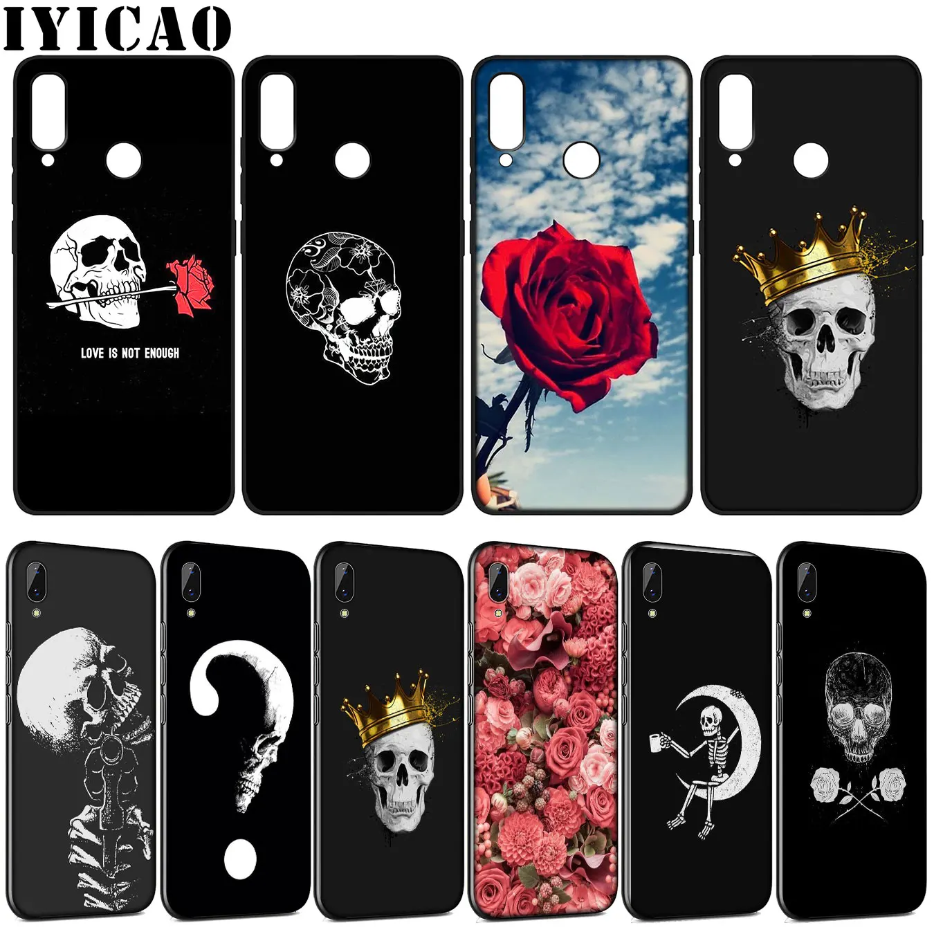 Череп цветок ворона мягкий чехол для huawei Y9 Y7 Y6 Prime 2019 2018 Honor 20 10 9 9X 8C 8X8 Lite 7C 7X 7A Pro |