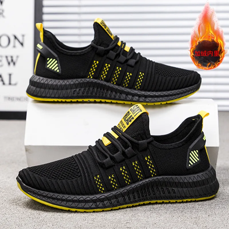 

Winter MEN'S SHOES Athletic Shoes Men's 2019 New Style Warm Velvet Shoes Men Casual Running Lightweight Fly Woven Trendy Shoes